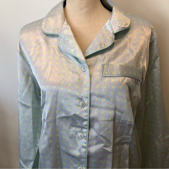 Blush cotton polyester polka dot satin feel pajama set  pants and top SZ M - Picture 2 of 7